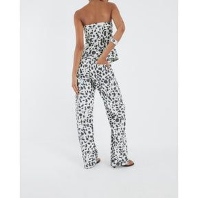 White Spot Print Relaxed Straight Leg Jeans