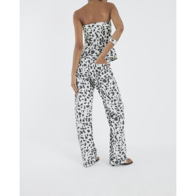 White Spot Print Relaxed Straight Leg Jeans