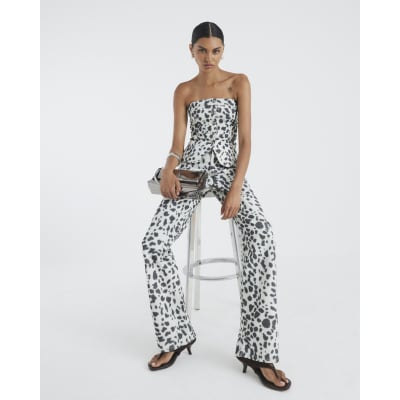 White Spot Print Relaxed Straight Leg Jeans