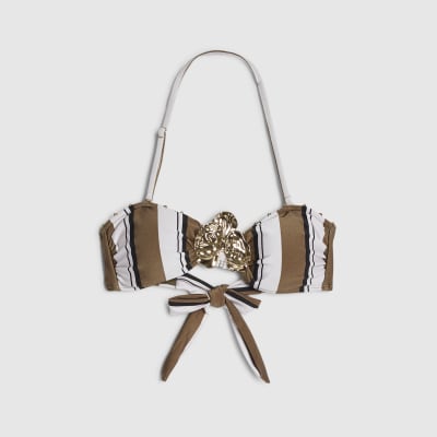 White Stripe Hardware Bandeau Bikini Top