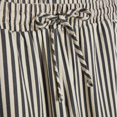 White Striped Drawstring Wide Leg Jeans