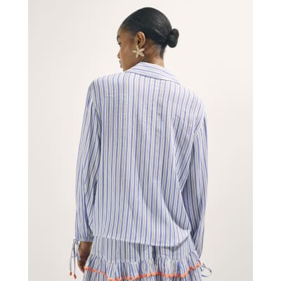 White Striped Embellished Palm Beach Shirt