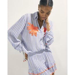 White Striped Embellished Palm Beach Shirt