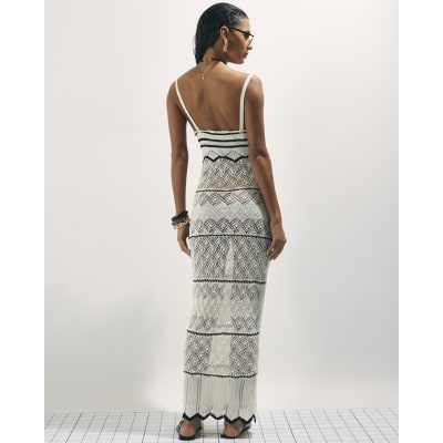 White Striped Knit Midi Dress