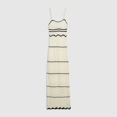 White Striped Knit Midi Dress