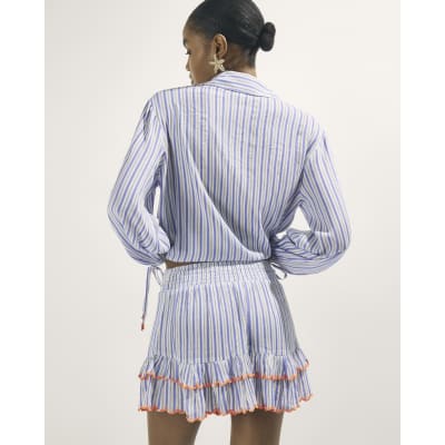 White Striped Sequin Embellished Shorts
