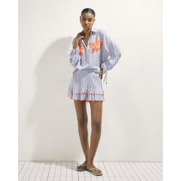 White Striped Sequin Embellished Shorts