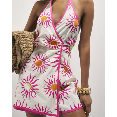 White Sun Print Halter Neck Playsuit