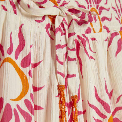 White Sun Print Wide Leg Beach Trousers