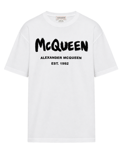 White t-shirt with Mcqueen Graffiti print