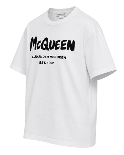 White t-shirt with Mcqueen Graffiti print