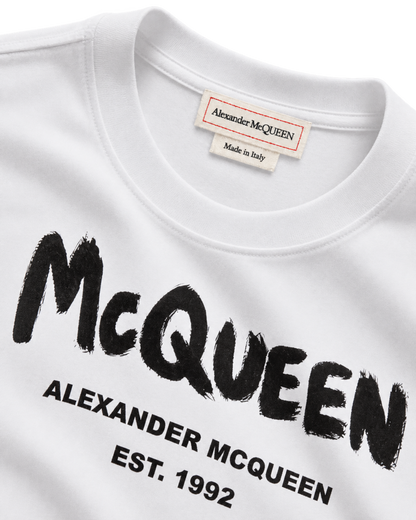 White t-shirt with Mcqueen Graffiti print