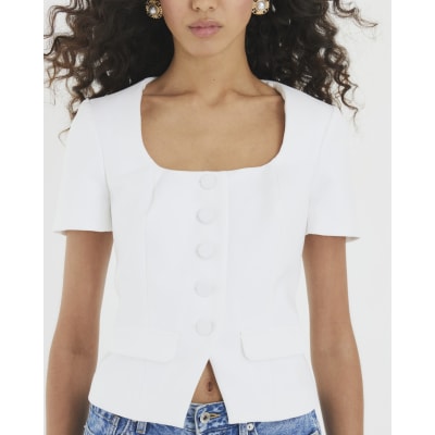 White Tailored Button Up Top