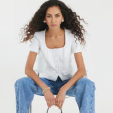 White Tailored Button Up Top