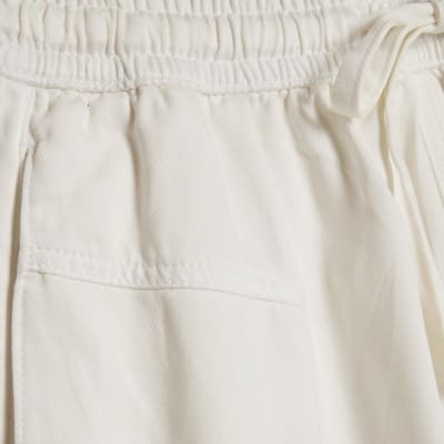 White Tencel Tie Waist Shorts