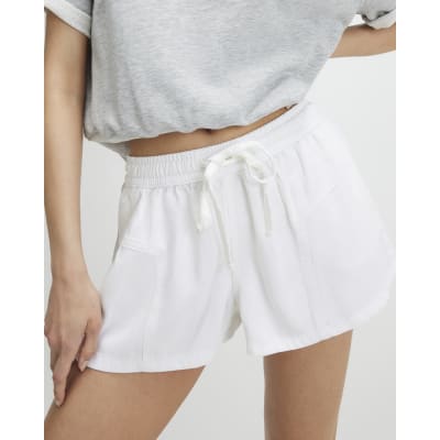 White Tencel Tie Waist Shorts