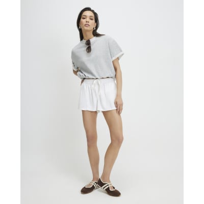 White Tencel Tie Waist Shorts