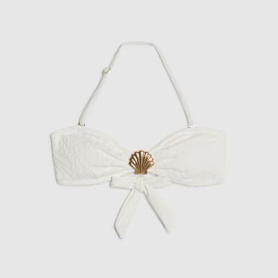 White Textured Shell Bandeau Bikini Top