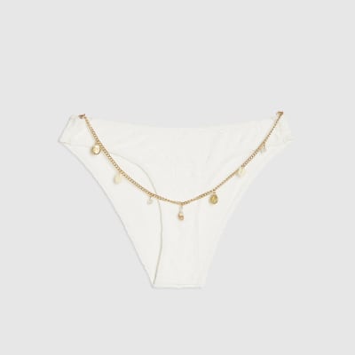 White Textured Shell Bikini Bottoms