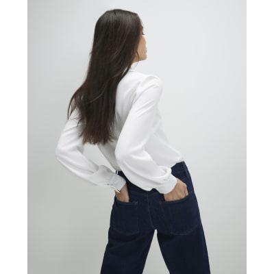 White Tie Detail Long Sleeve Blouse