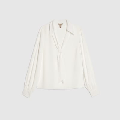 White Tie Detail Long Sleeve Blouse