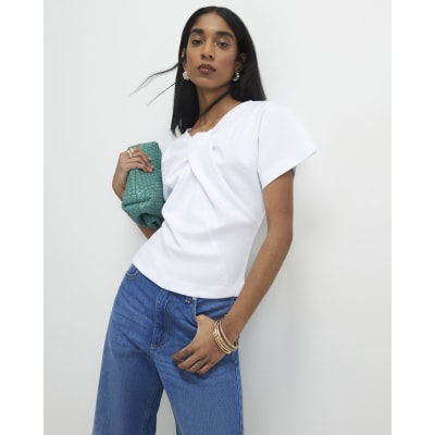White Twist Front Top