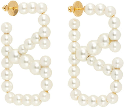 White VLogo Signature Pearl Earrings