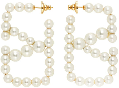 White VLogo Signature Pearl Earrings