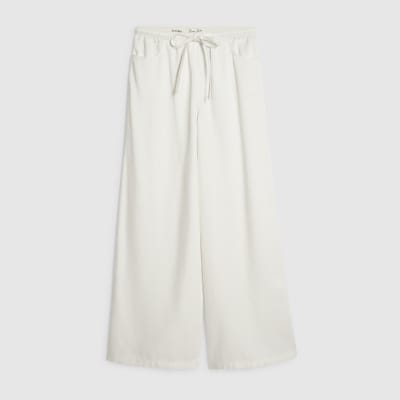 White Wide leg Drawstring Jeans