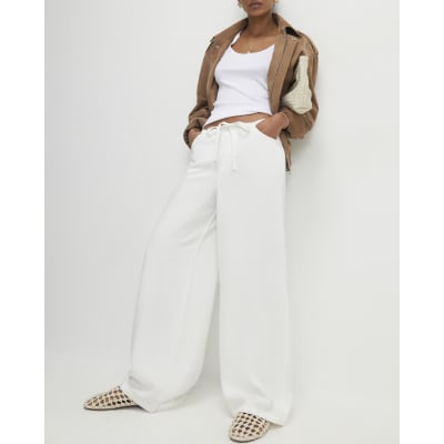 White Wide leg Drawstring Jeans