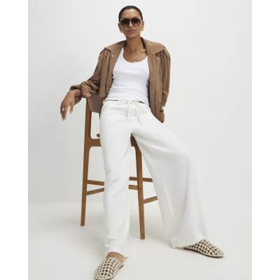 White Wide leg Drawstring Jeans