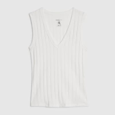 White Wide Ribbed V-Neck Tank Top