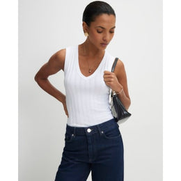 White Wide Ribbed V-Neck Tank Top