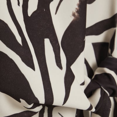 White Zebra Print Tie Side Top