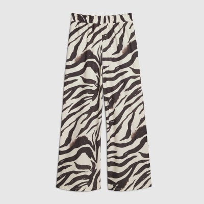 White Zebra Print Wide Leg Trousers