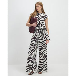 White Zebra Print Wide Leg Trousers