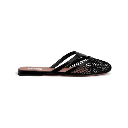 Women’s FISHNET AND LEATHER INFRADITO FLAT MULES