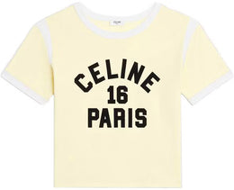 CELINE Yellow Logo Print Crewneck Short Sleeve T-Shirt