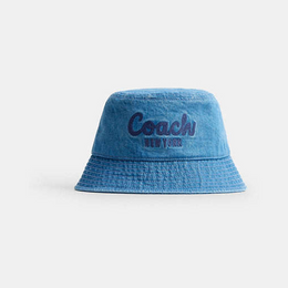Coach Script Embroidered Denim Bucket Hat