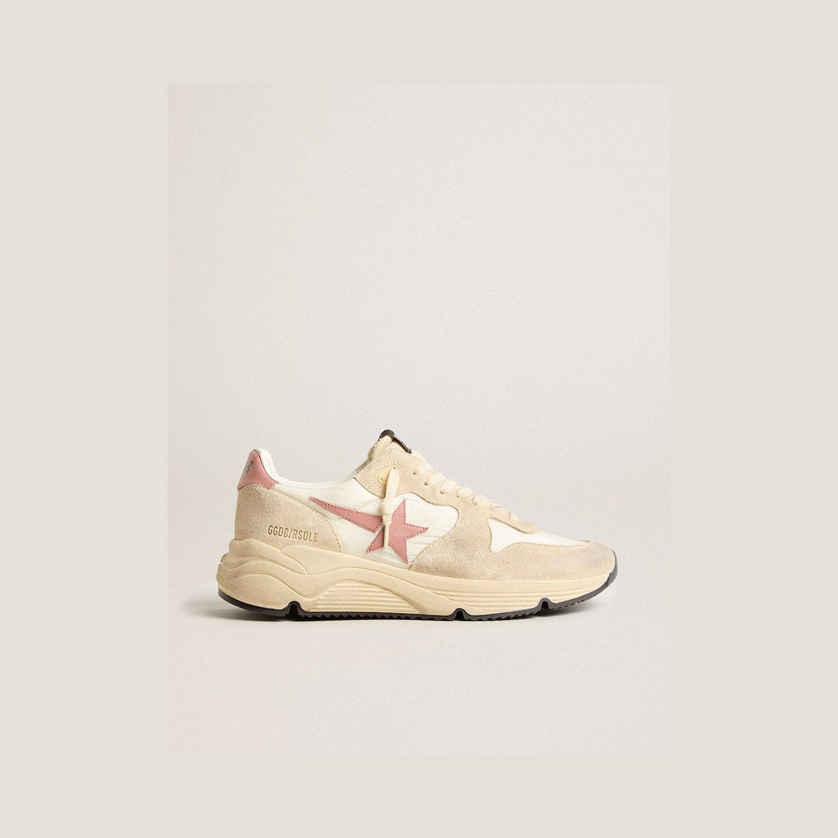 Women’s Running Sole in beige nylon with pink leather star and heel tab