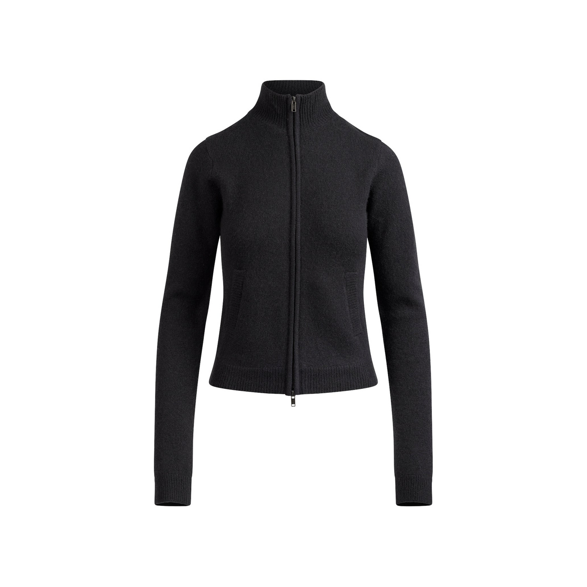 Wool Cashmere Zip Up Mock Neck Sweater