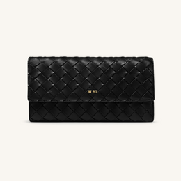 Woven Texture Flap Wallet - Black