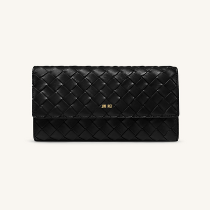 Woven Texture Flap Wallet - Black