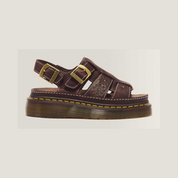 Wrenlie Open Toe Grizzly Leather Fisherman Platform Sandals — Dark Brown