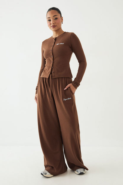 DSGN Studio Ribbed Script Embroidery Button Through Long Sleeve Top
