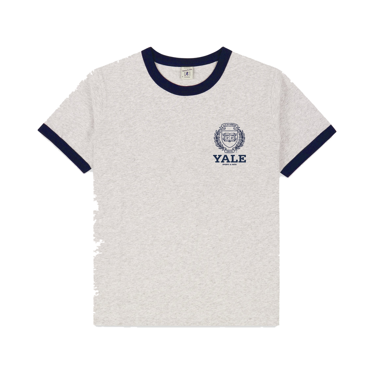 Yale Crest Ringer Tee - Heather Gray/Navy
