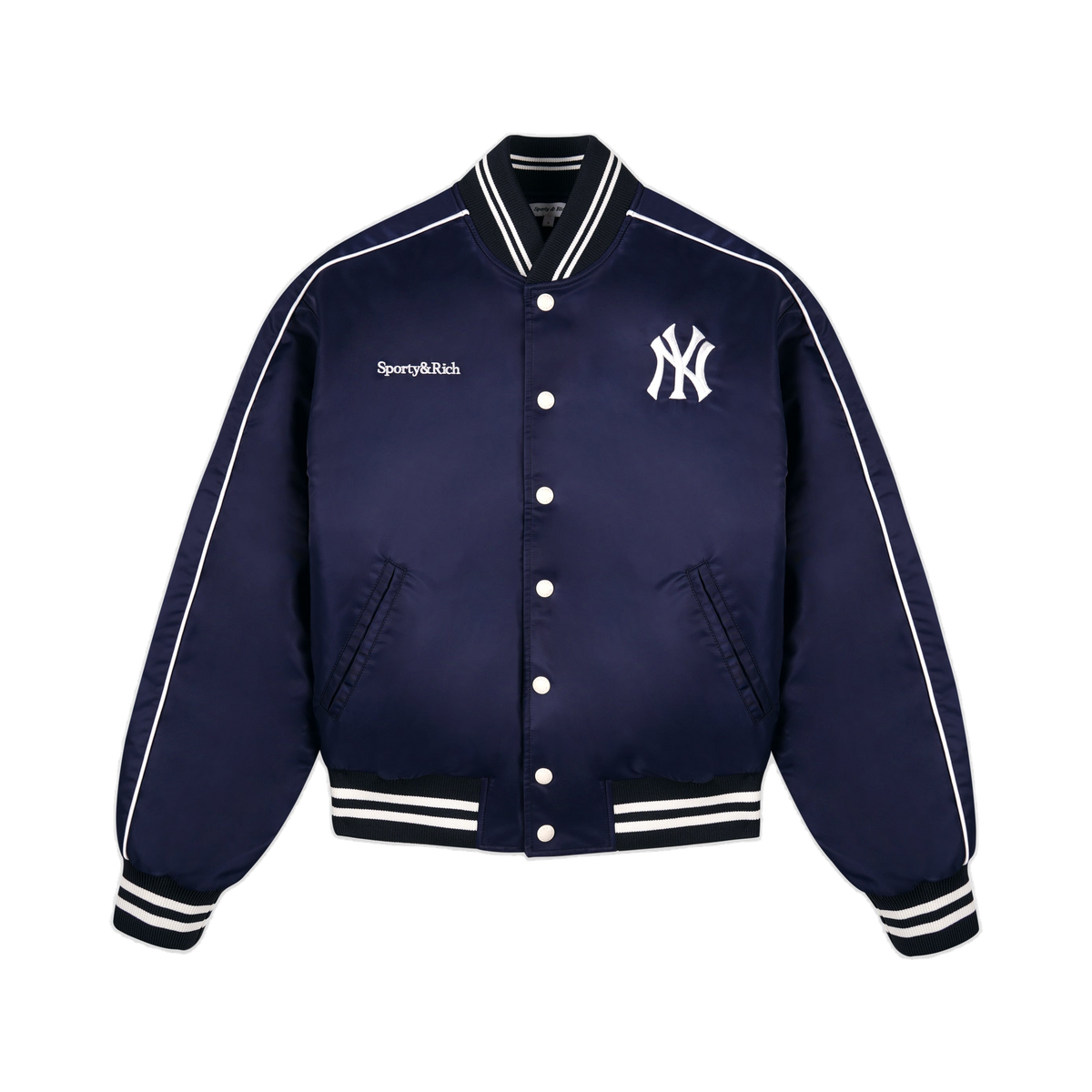 Yankees Curve Nylon Varsity Jacket - Navy/White