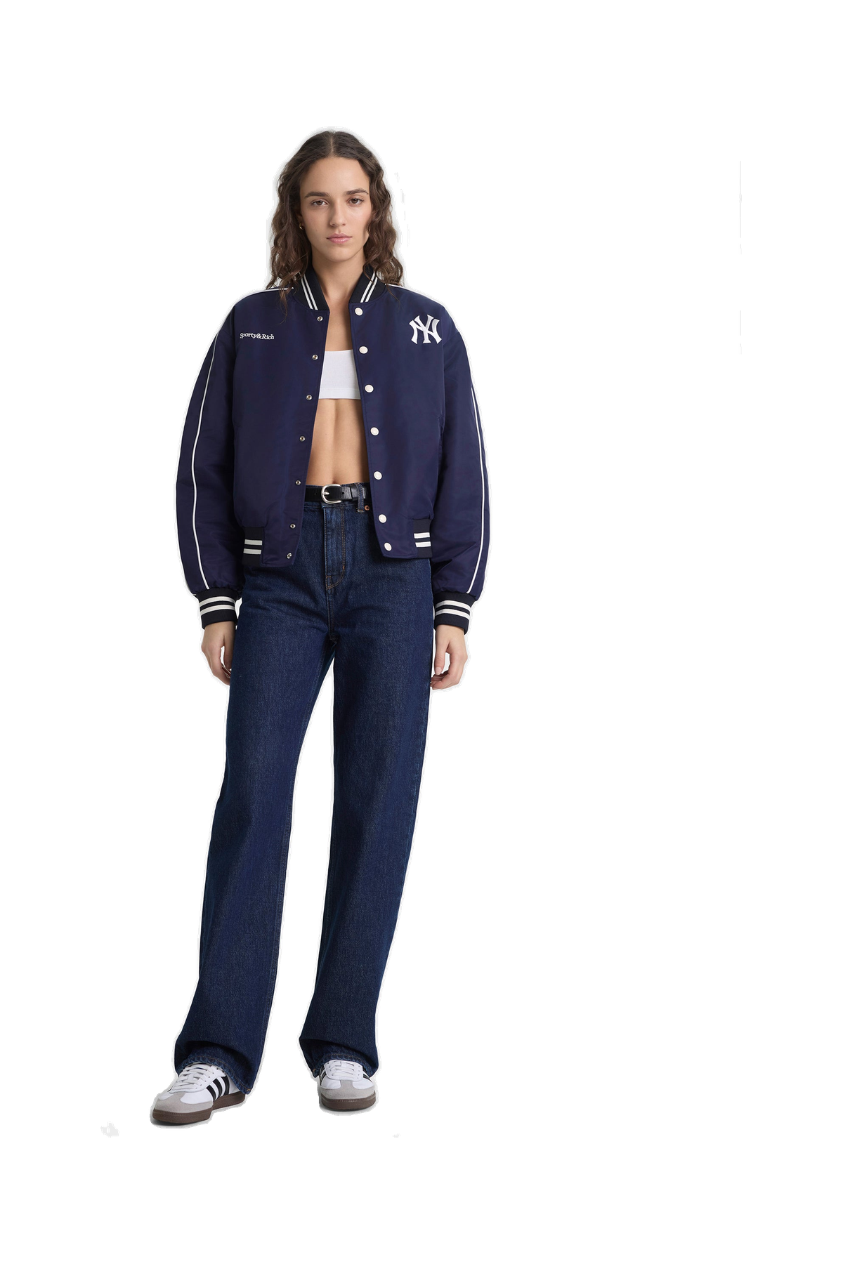 Yankees Curve Nylon Varsity Jacket - Navy/White