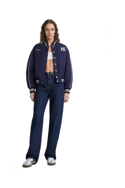Yankees Curve Nylon Varsity Jacket - Navy/White