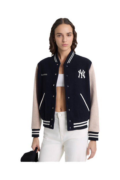 Yankees Curve Wool Varsity Jacket - Navy/Ecru